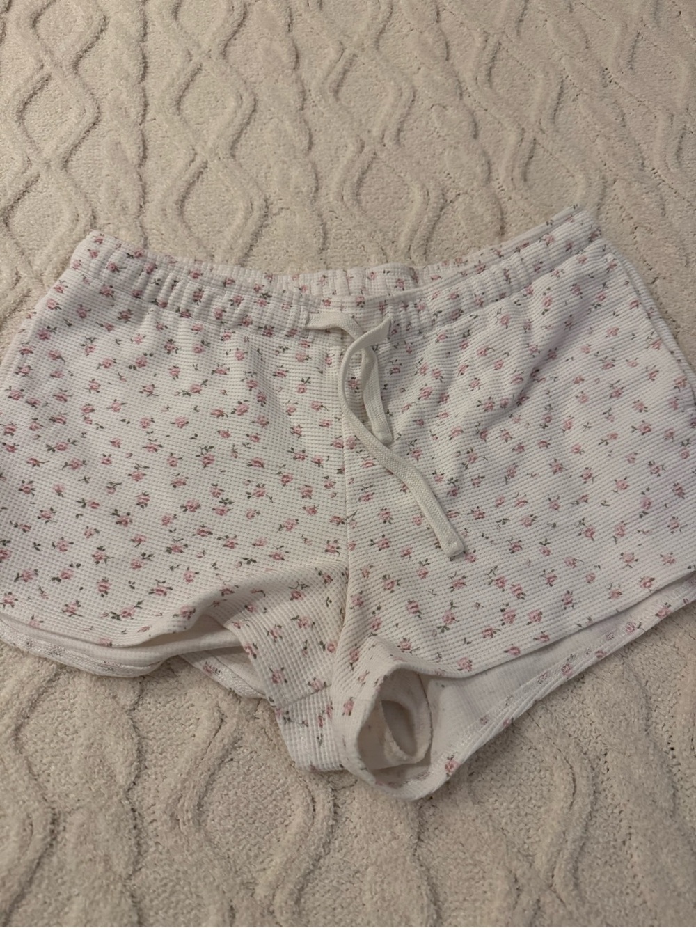 Garage White Waffle Knit Sleep Shorts with Pink Floral